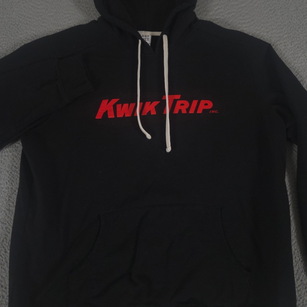 District Hoodie Mens 2XL Black Kwik Trip Recycled Fabric Logo Graphic Pullover